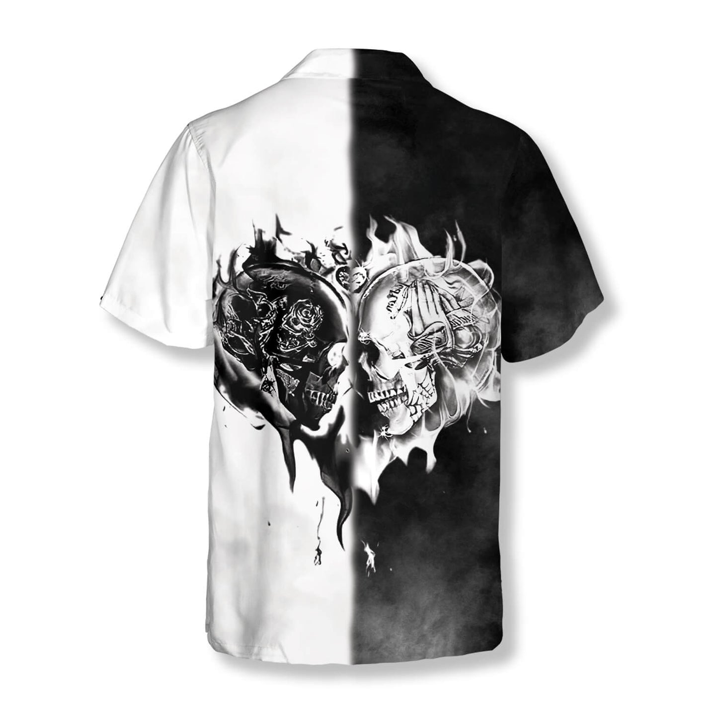 Skull Love Black White Flame Skull Hawaiian Shirt