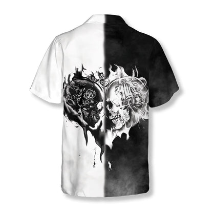 Skull Love Black White Flame Skull Hawaiian Shirt