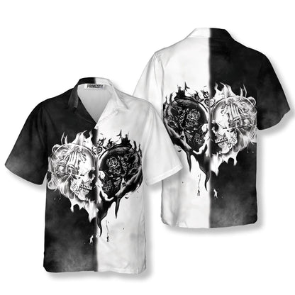 Skull Love Black White Flame Skull Hawaiian Shirt - Primesty