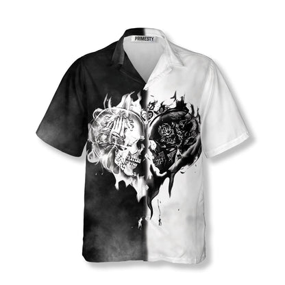 Skull Love Black White Flame Skull Hawaiian Shirt