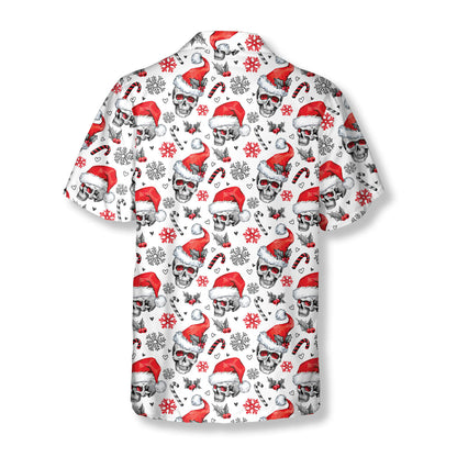 Skulls Santa Hats Christmas Seamless Pattern Skull Hawaiian Shirt