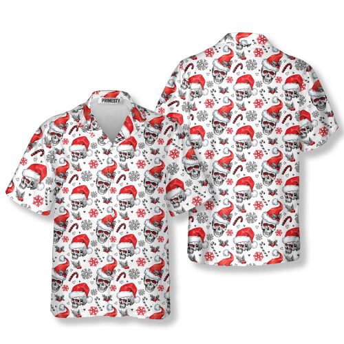 Skulls Santa Hats Christmas Seamless Pattern Skull Hawaiian Shirt - Primesty