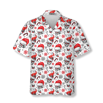Skulls Santa Hats Christmas Seamless Pattern Skull Hawaiian Shirt