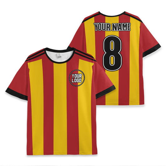 Custom Team Red and Mustard Yellow Bold Stripe Soccer Jersey