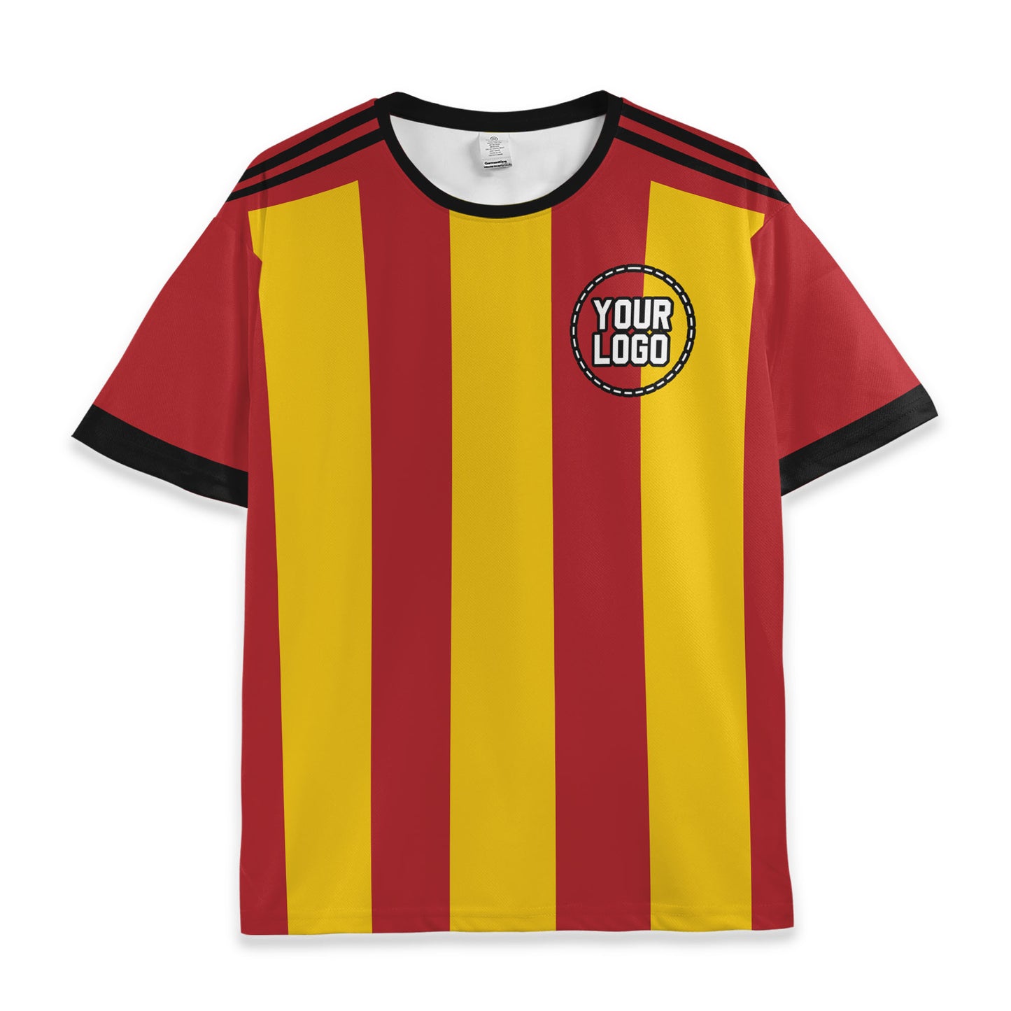Custom Team Red and Mustard Yellow Bold Stripe Soccer Jersey