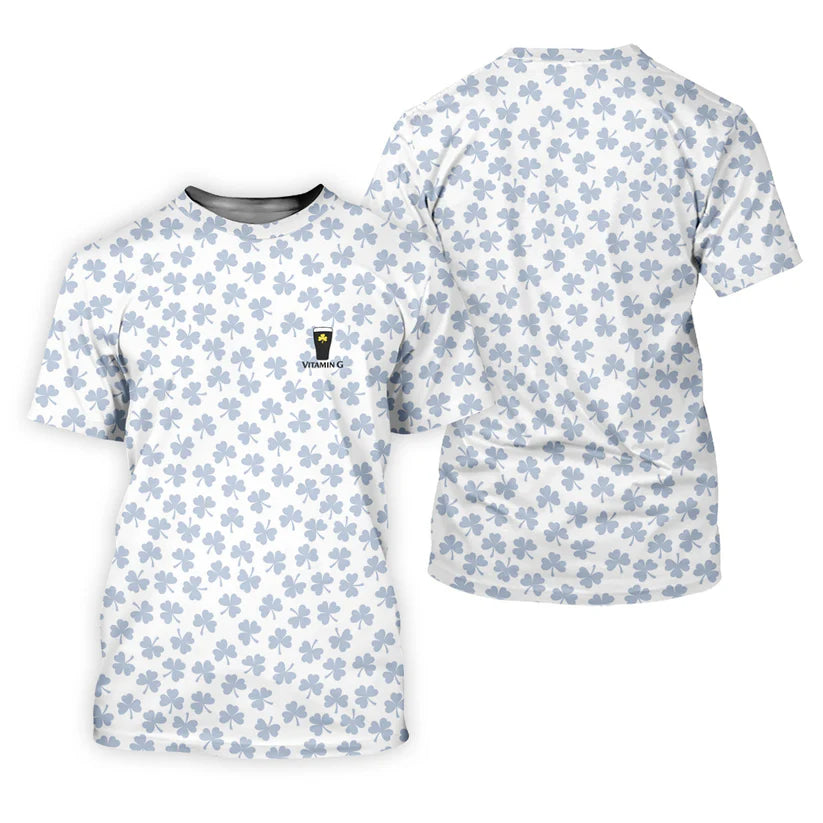 Vitamin G Shamrock Pattern Golf And Beer White Golf Shirt