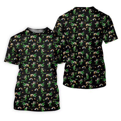 St Patrick's Day Leprechaun Character Golf And Beer Black Golf Shirt