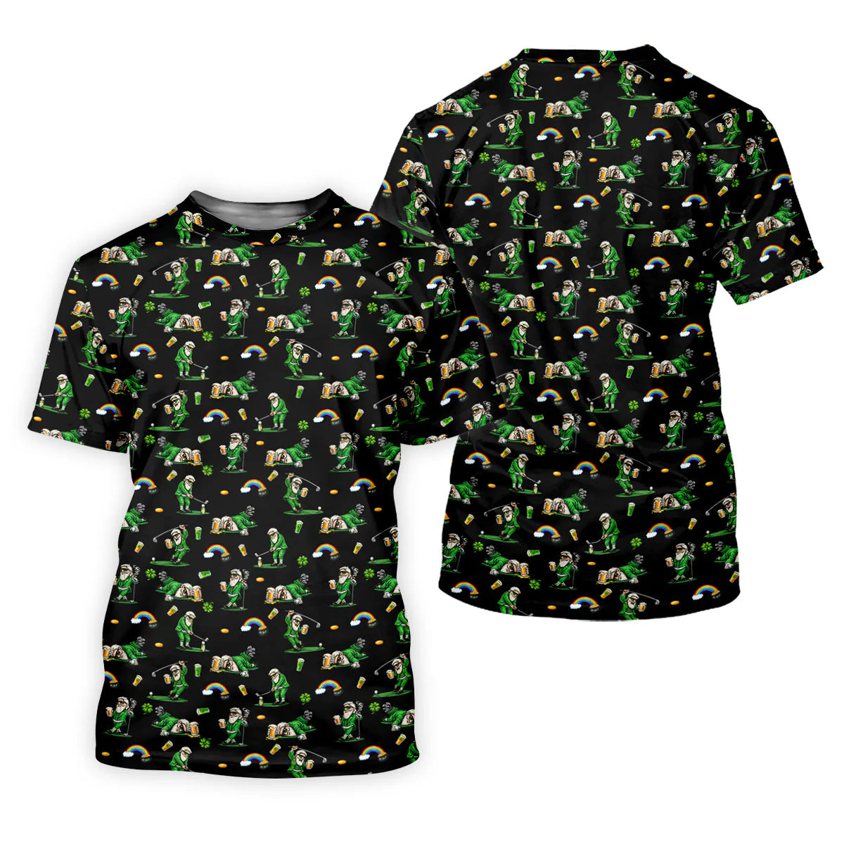 St Patrick's Day Leprechaun Character Golf And Beer Black Golf Shirt