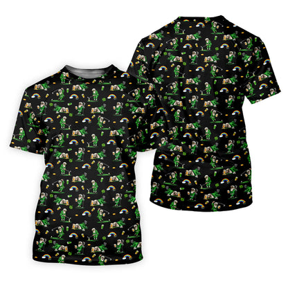 St Patrick's Day Leprechaun Character Golf And Beer Black Golf Shirt