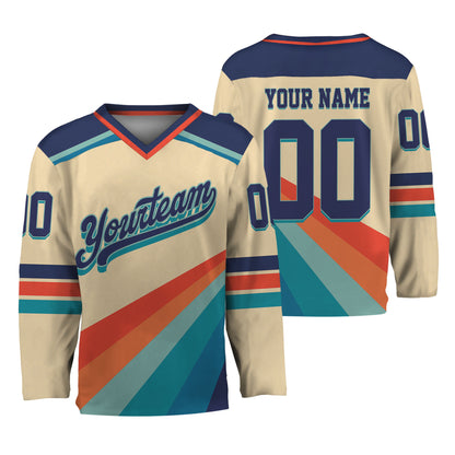Custom Retro Vintage 80s Mix Beige Hockey Jersey