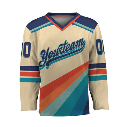 Custom Retro Vintage 80s Mix Beige Hockey Jersey