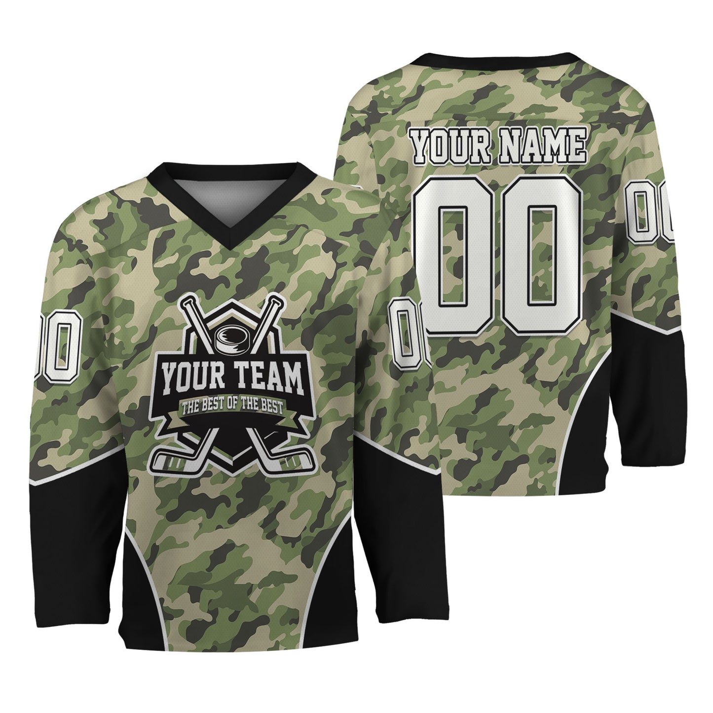 Custom Camouflage Green Hockey Jersey