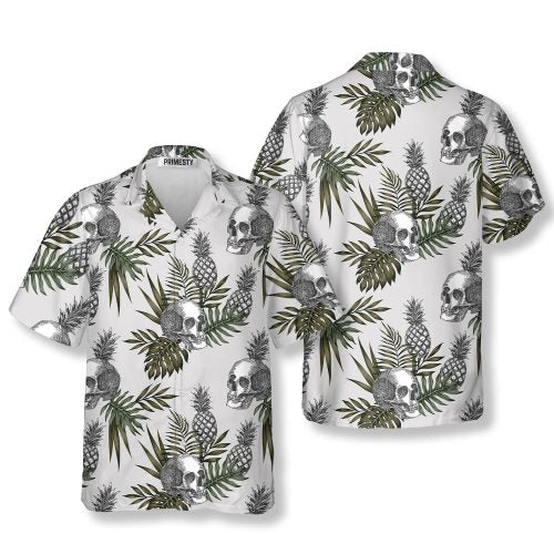 Tropical Pineapple Skull Shirts for Men Skull Hawaiian Shirt - Primesty