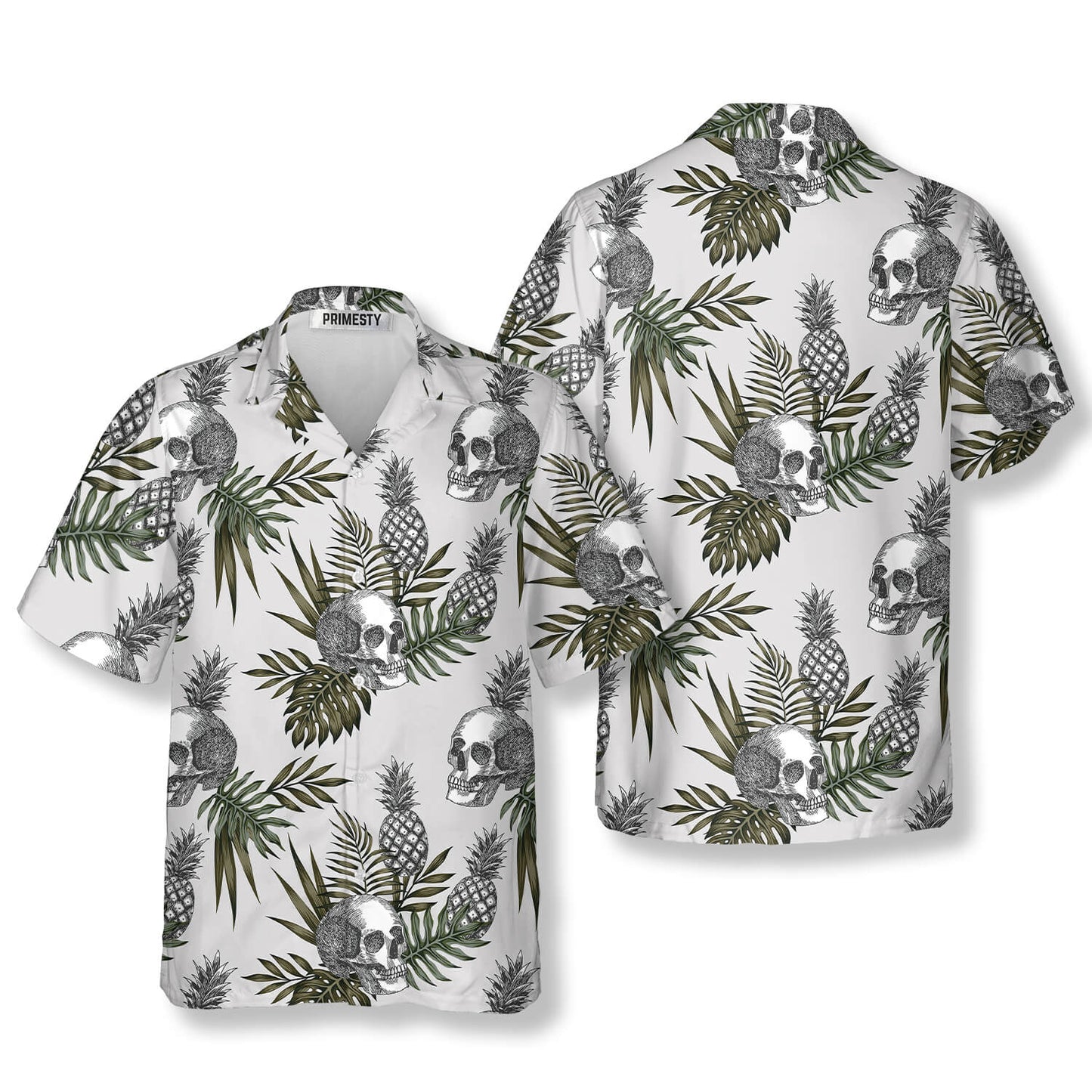 Tropical Pineapple Skull Shirts for Men Skull Hawaiian Shirt - Primesty