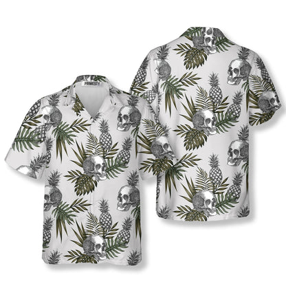 Tropical Pineapple Skull Shirts for Men Skull Hawaiian Shirt - Primesty