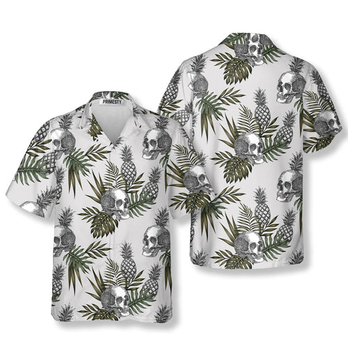 Tropical Pineapple Skull Shirts for Men Skull Hawaiian Shirt - Primesty