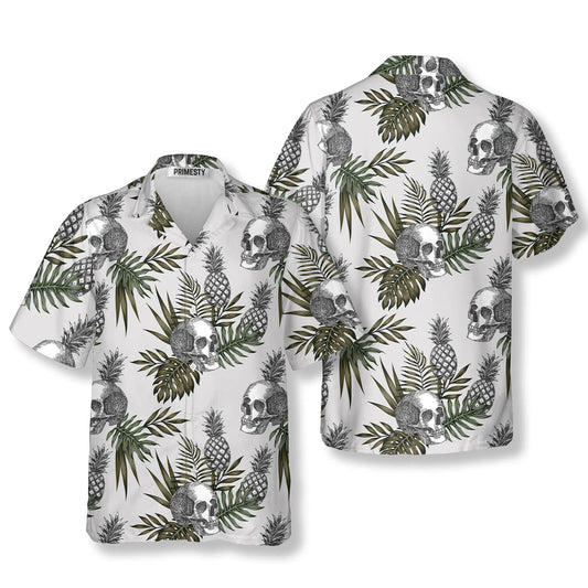 Tropical Pineapple Skull Shirts for Men Skull Hawaiian Shirt - Primesty