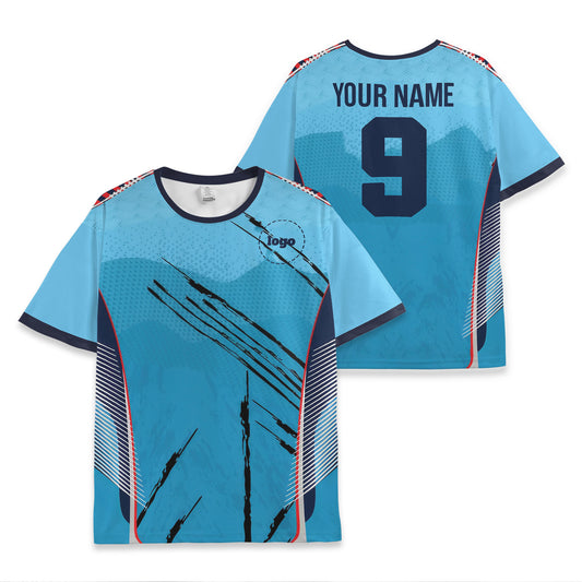 Custom Team Retro Blue Pattern Soccer Jersey
