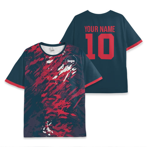 Custom Team Red and Navy Pattern Soccer Jersey