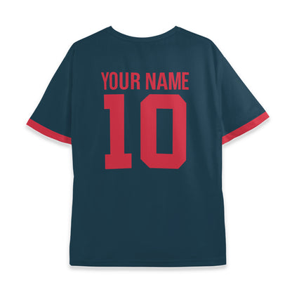 Custom Team Red and Navy Pattern Soccer Jersey