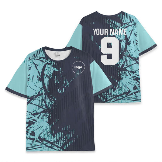 Custom Team Light Blue and Black Pattern Soccer Jersey