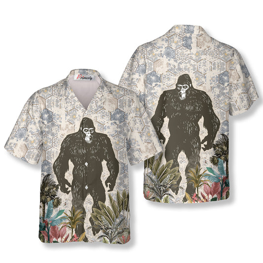 Walk In Snow Storm Bigfoot Hawaiian Shirts For Men - Primesty