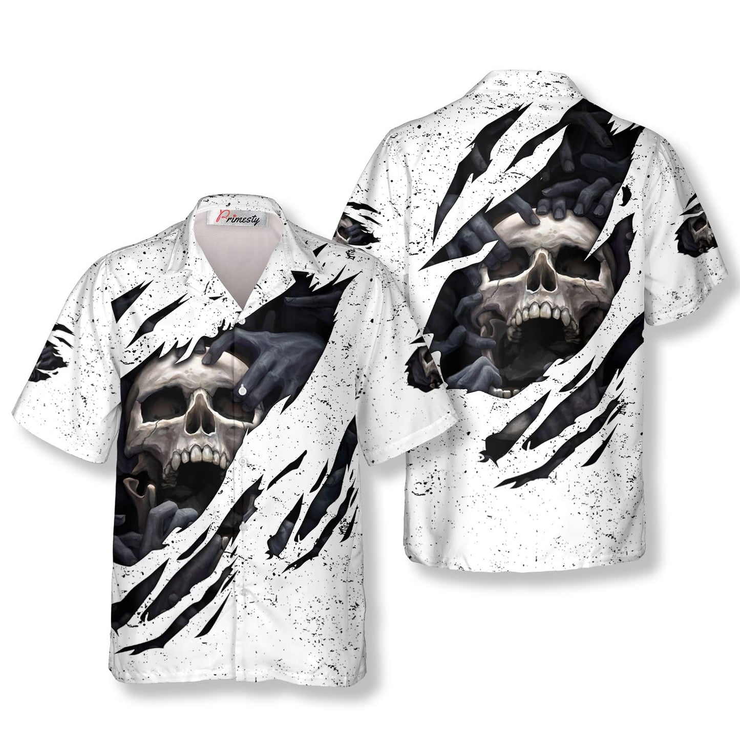 White Grunge Skull Hawaiian Shirt - Primesty