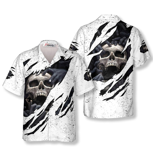 White Grunge Skull Hawaiian Shirt - Primesty