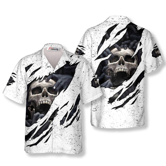 White Grunge Skull Hawaiian Shirt - Primesty
