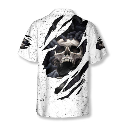 White Grunge Skull Hawaiian Shirt