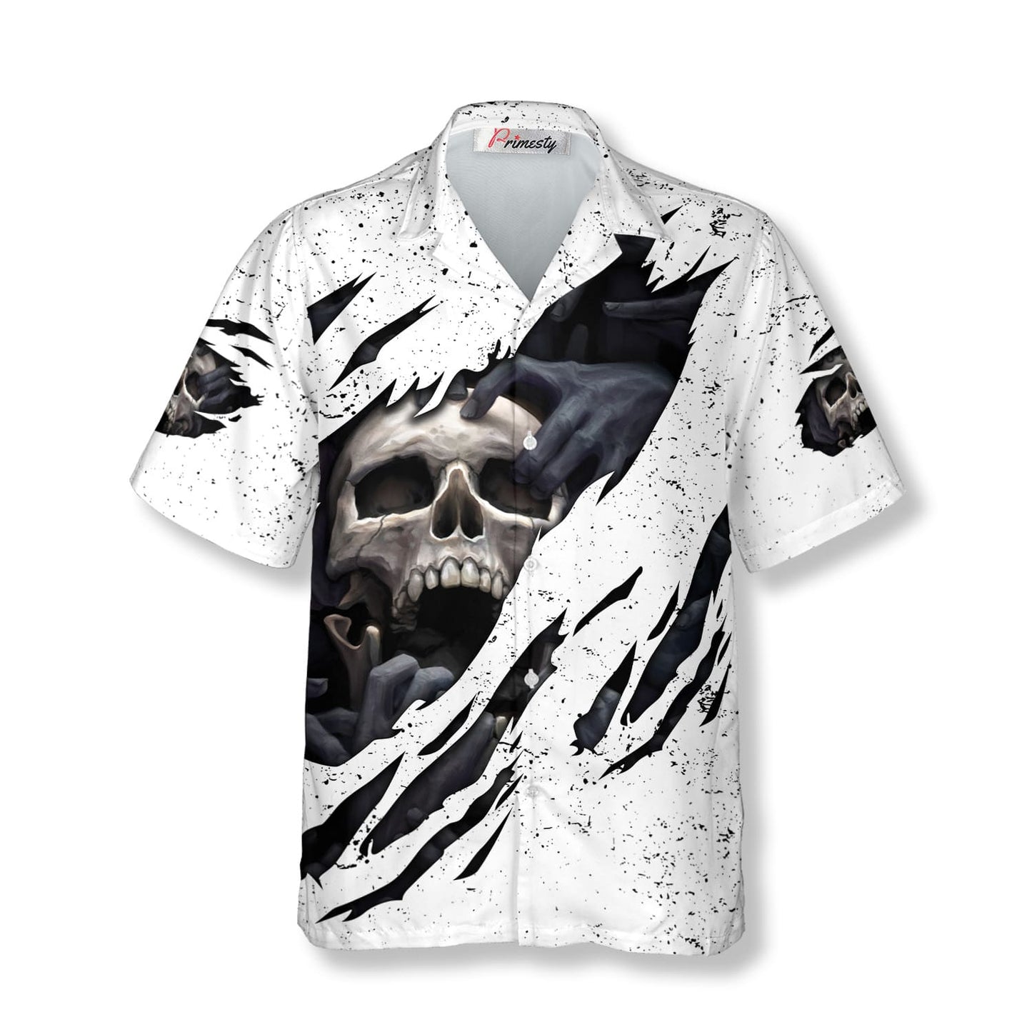 White Grunge Skull Hawaiian Shirt