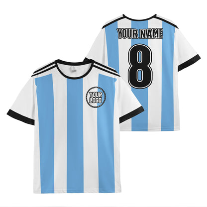 Custom Team Blue and White Bold Stripe Soccer Jersey