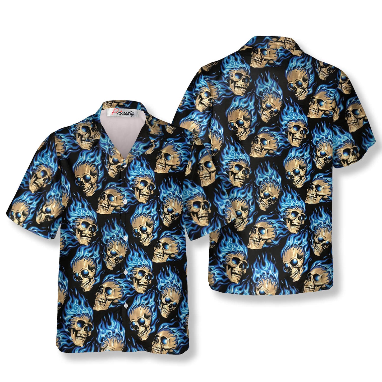 Wisps Fire Skull Hawaiian Shirt - Primesty