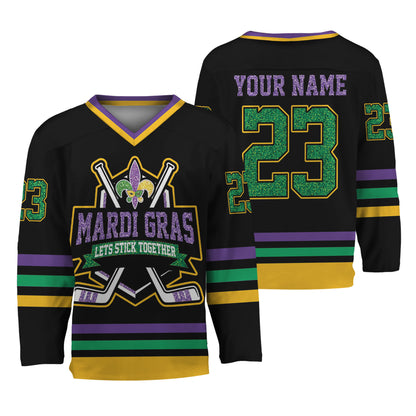 Custom Mardi Gras Black Hockey Jersey