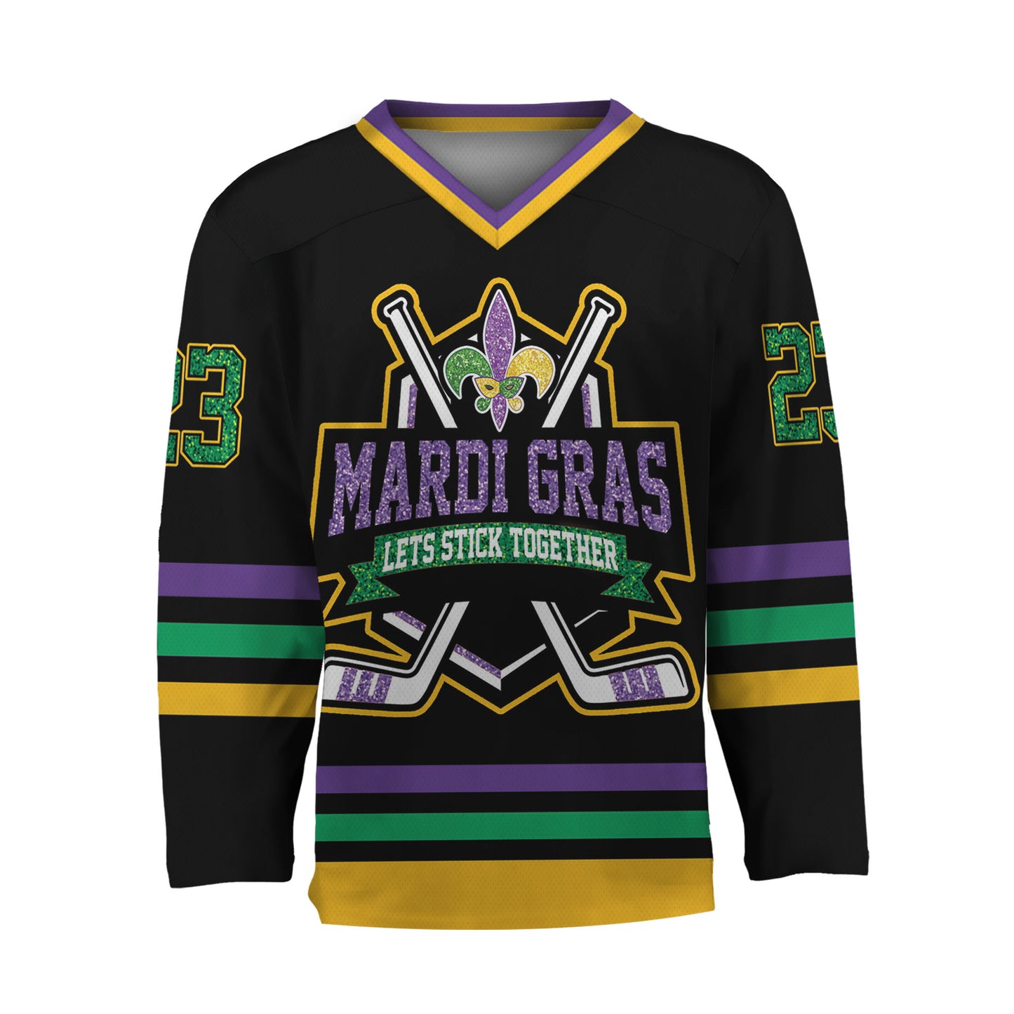 Custom Mardi Gras Black Hockey Jersey