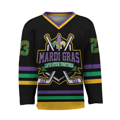 Custom Mardi Gras Black Hockey Jersey