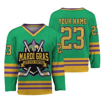 Custom Mardi Gras Green Hockey Jersey
