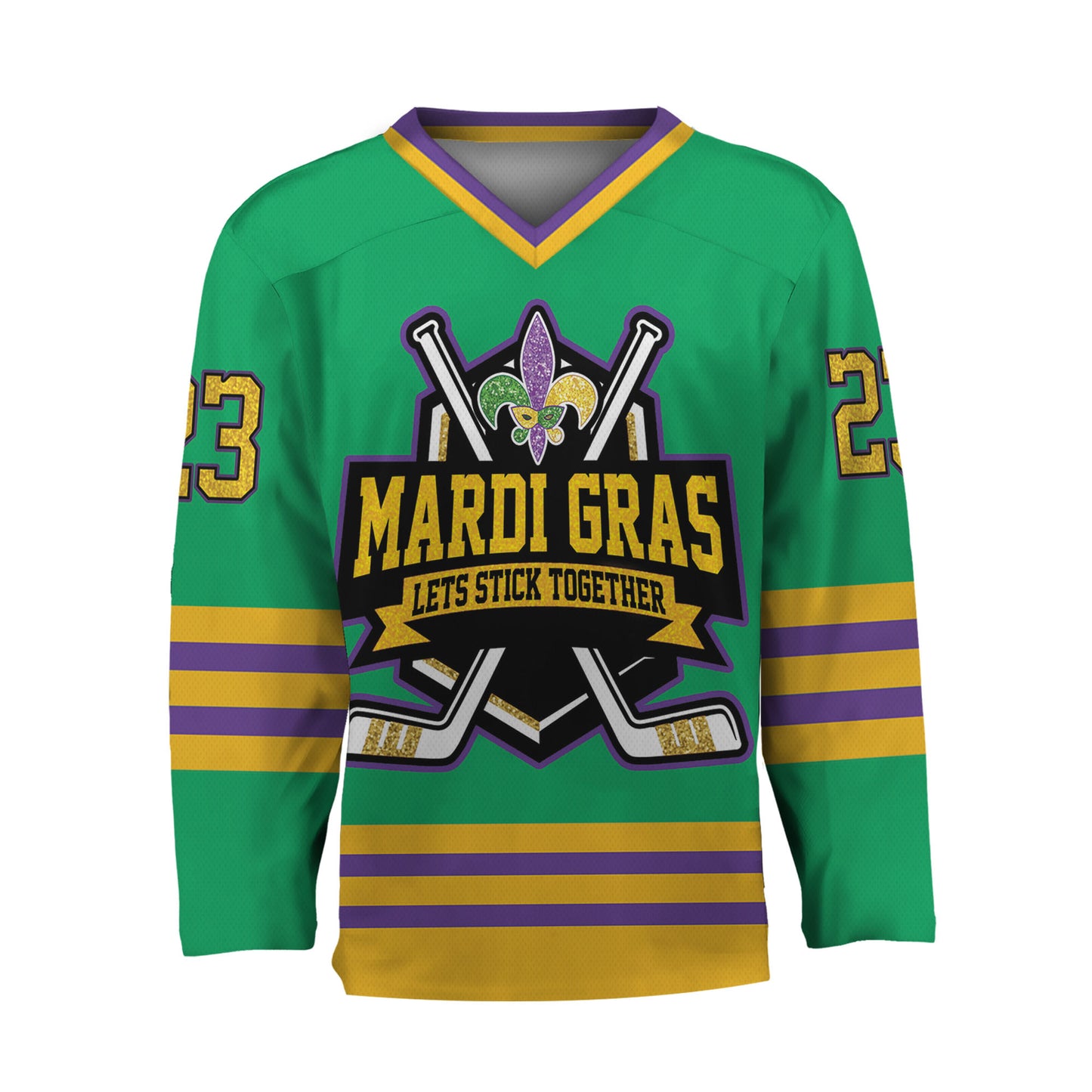 Custom Mardi Gras Green Hockey Jersey