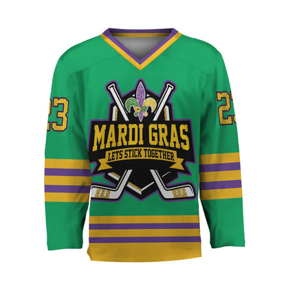 Custom Mardi Gras Green Hockey Jersey