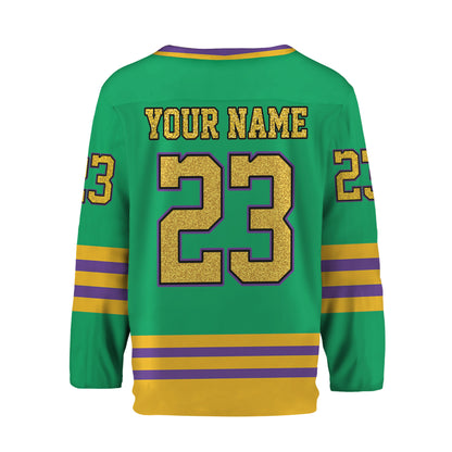 Custom Mardi Gras Green Hockey Jersey