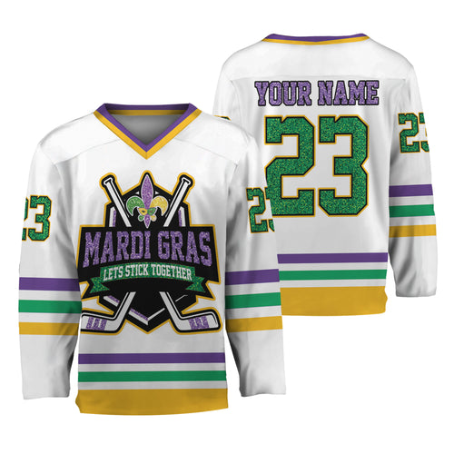 Custom Mardi Gras White Hockey Jersey