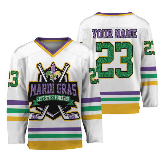 Custom Mardi Gras White Hockey Jersey