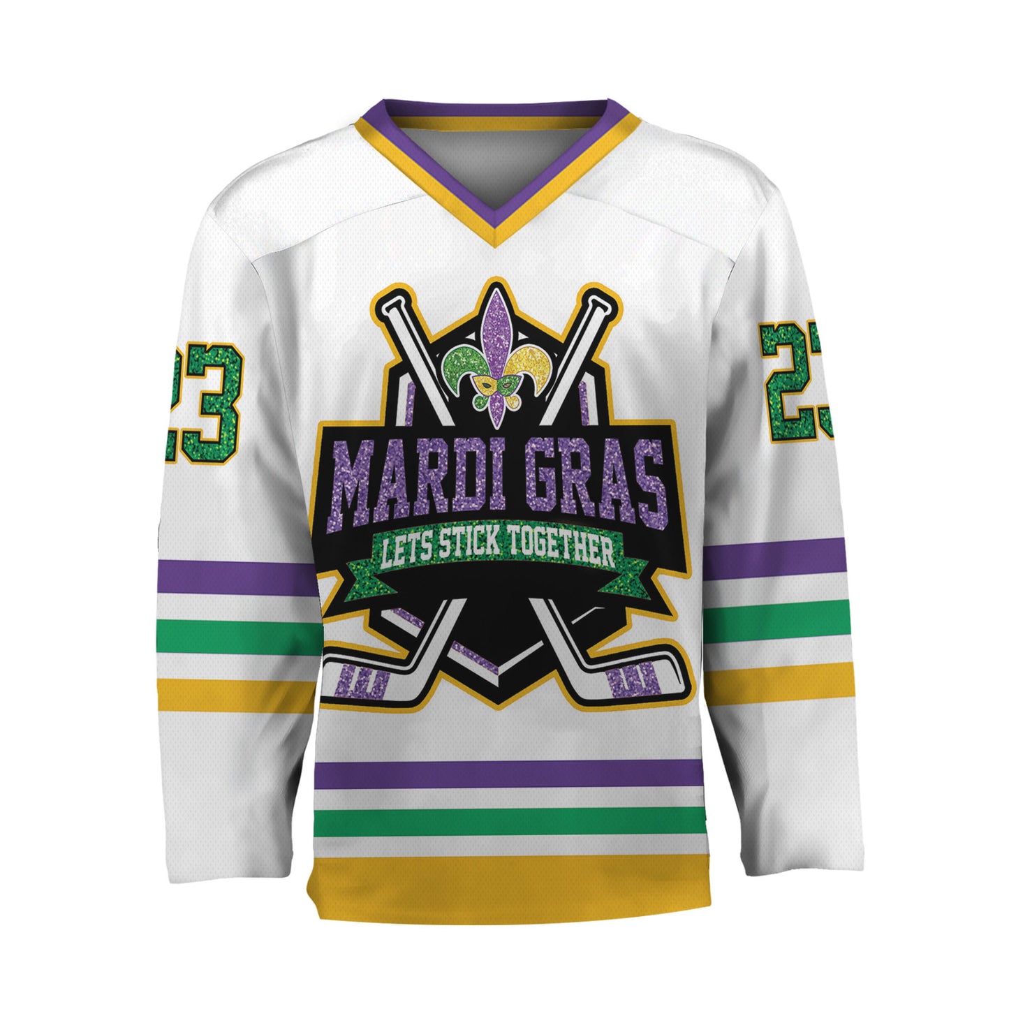 Custom Mardi Gras White Hockey Jersey