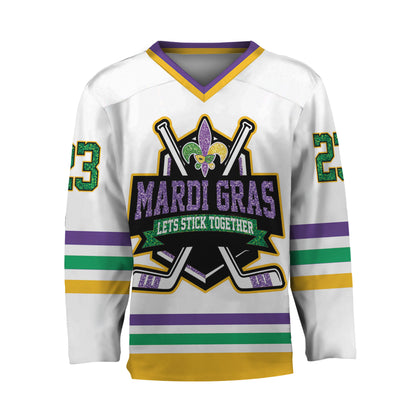 Custom Mardi Gras White Hockey Jersey