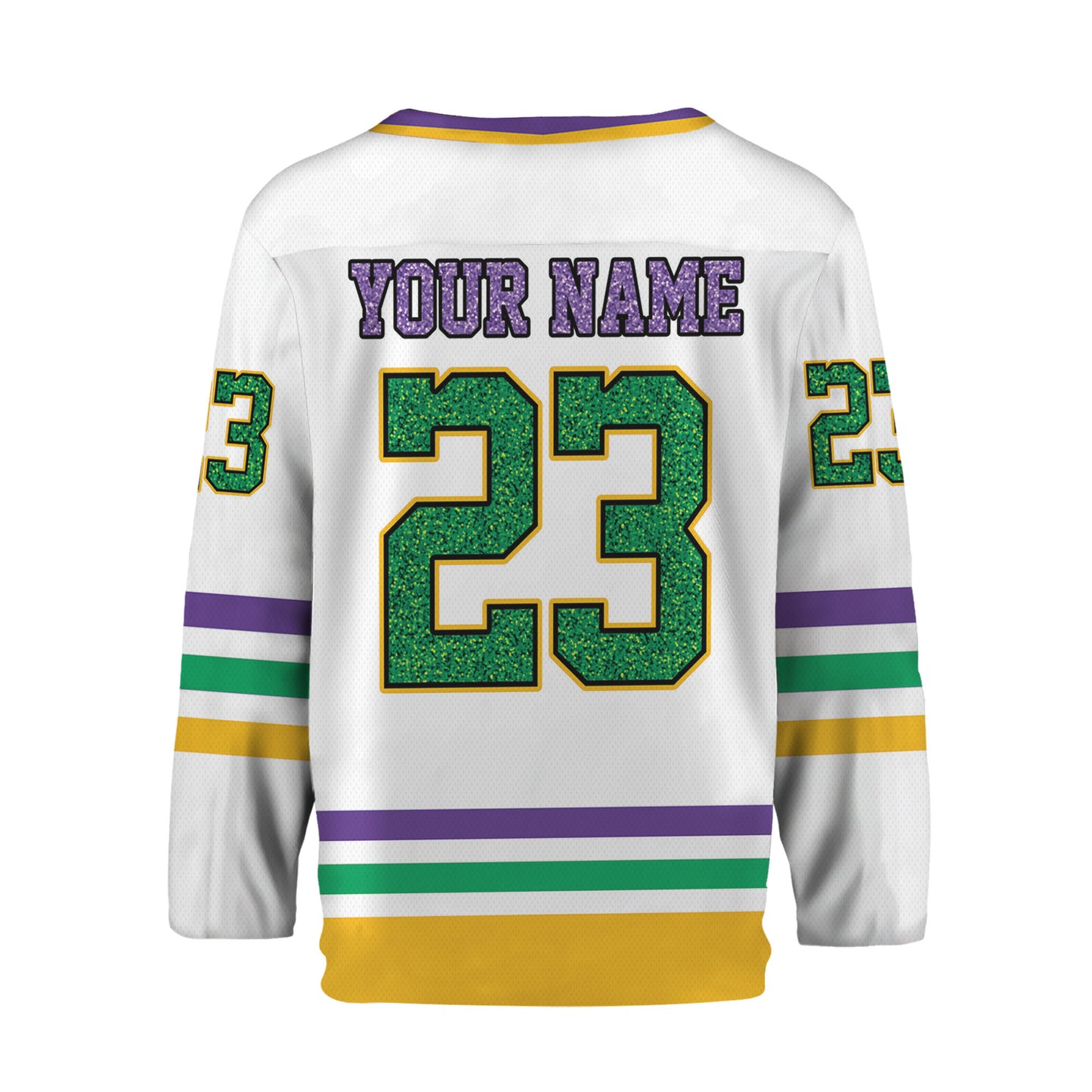 Custom Mardi Gras White Hockey Jersey