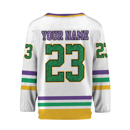 Custom Mardi Gras White Hockey Jersey