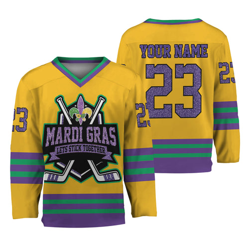 Custom Mardi Gras Yellow Hockey Jersey