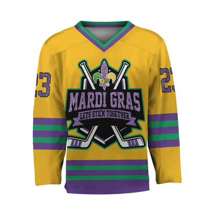Custom Mardi Gras Yellow Hockey Jersey