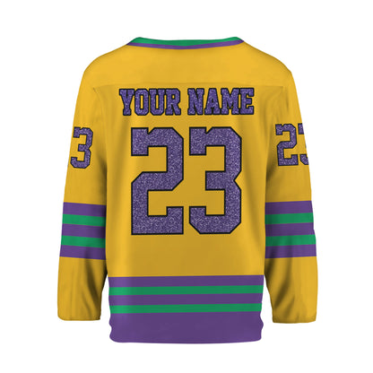 Custom Mardi Gras Yellow Hockey Jersey