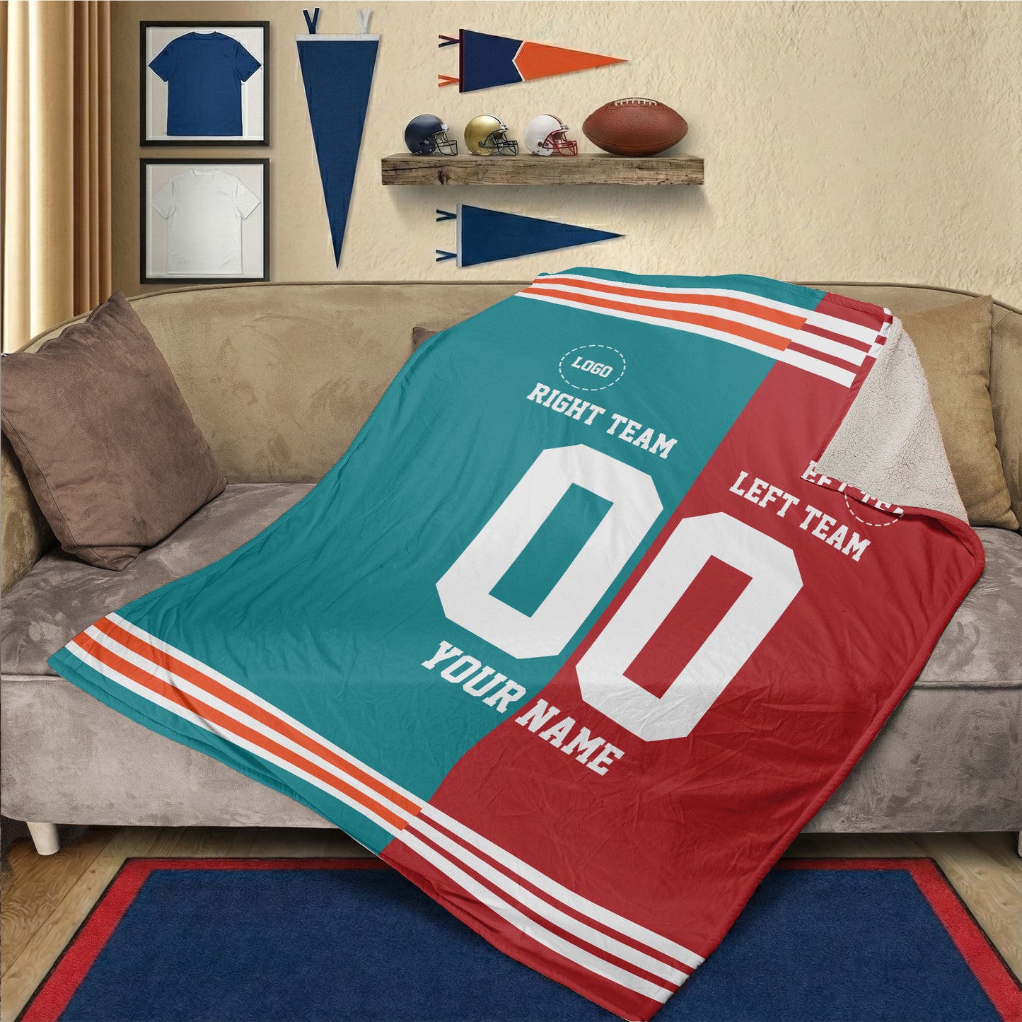 Custom Half and Half Team Football Blanket